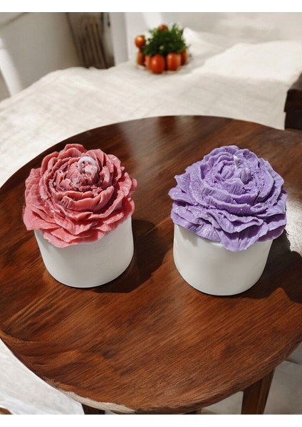 'bloom Candles' Serisi 2 - Dekoratif Lila Şakayık Çiçekli Blok Mum