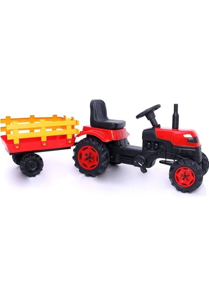 Pedallı Oyuncak Kırmızı Römorklu Traktör Pedallı Araba