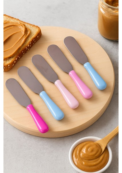 5'li Renkli Saplı Kahvaltı-Pasta Spatula Seti - Paslanmaz Çelik Uçlu