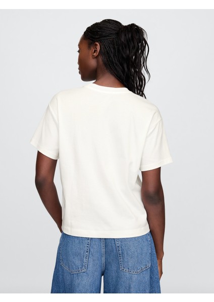 Kadın Beyaz Supima® Pamuk Relaxed T-Shirt indirimleri