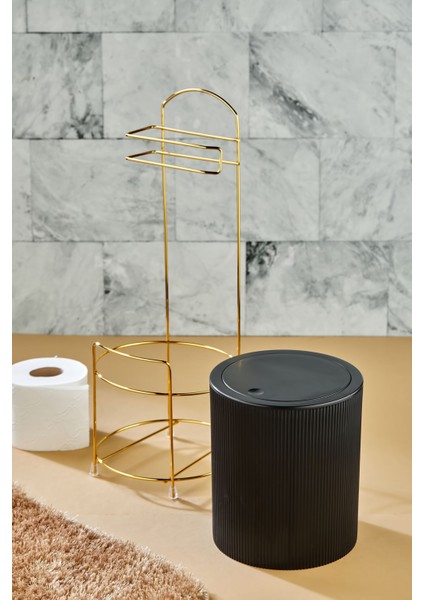 Lüx Gold Banyo Wc Tuvalet Kağıtlığı Çöp Kovası Takım Plastik Kova 6 Litre Paslanmaz Tel