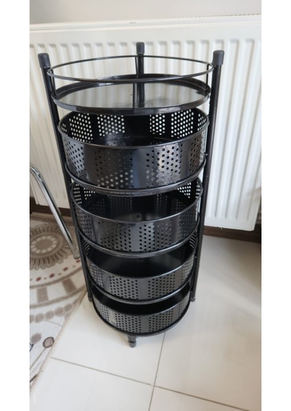5 Gözlü Katlanabilir Metal Sebzelik Raf | Siyah Renk | 72 cm | Çok Amaçlı Düzenleyici