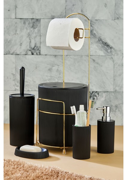 Gold 6 Parça Banyo Seti Metal Standlı Çöp Kovalı Wc Kağıtlık ve Tuvalet Fırçası Katı- Sıvı Sabunluk indirimleri