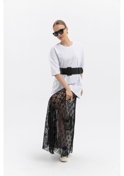 Maxi Dantel Etek-Beli Lastikli Siyah