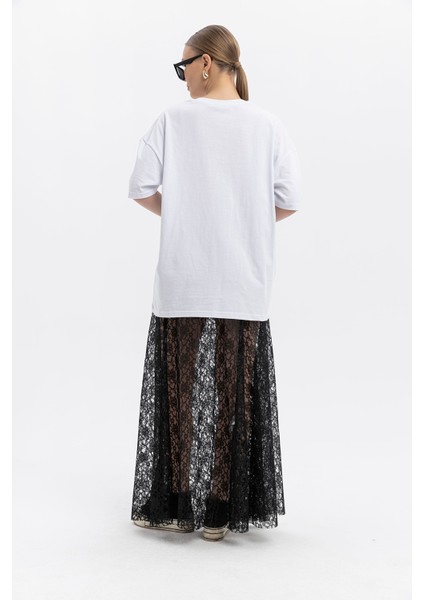Maxi Dantel Etek-Beli Lastikli Siyah