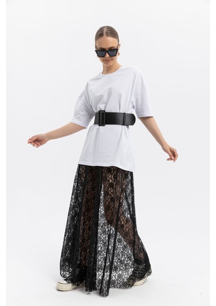 Maxi Dantel Etek-Beli Lastikli Siyah