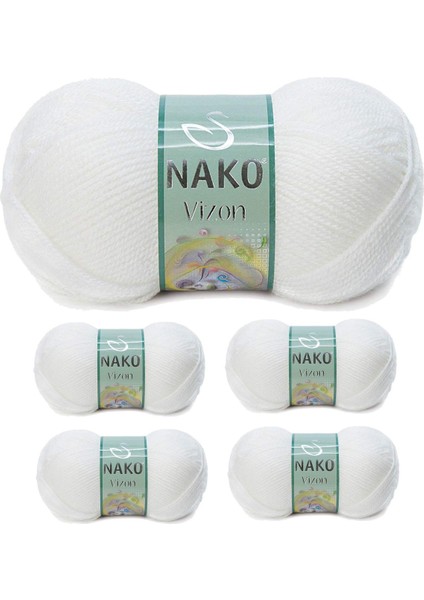 5 Adet Vizon Premium Akrilik El Örgü Ipi Yünü Renk NO:208 Beyaz