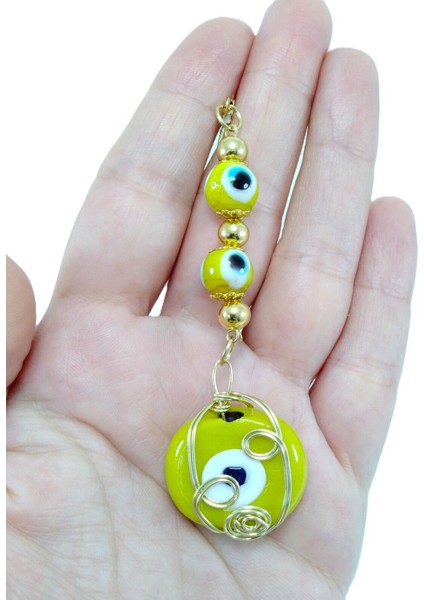 Metal Tel Örme Sarı Danagözü Araba Dikiz Ayna Süsü Hediyelik Aksesuar, Sarı Nazar Boncuklu fiyatları