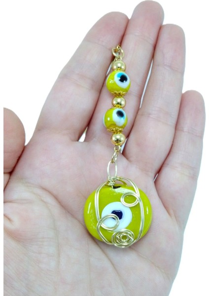 Metal Tel Örme Sarı Danagözü Araba Dikiz Ayna Süsü Hediyelik Aksesuar, Sarı Nazar Boncuklu modelleri