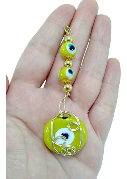 Metal Tel Örme Sarı Danagözü Araba Dikiz Ayna Süsü Hediyelik Aksesuar, Sarı Nazar Boncuklu fırsatları