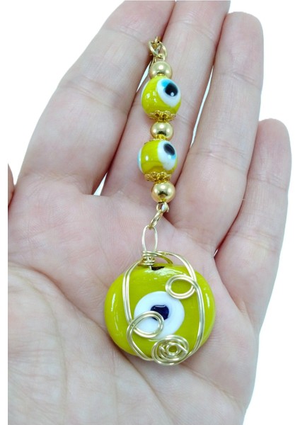 Metal Tel Örme Sarı Danagözü Araba Dikiz Ayna Süsü Hediyelik Aksesuar, Sarı Nazar Boncuklu indirimleri