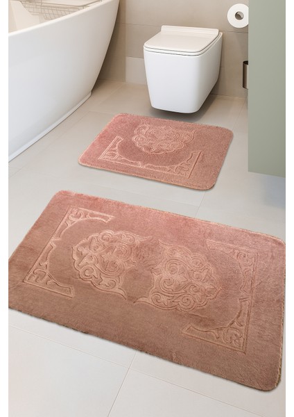Taşkent Deluxe Kaymaz Taban Süper Soft Emici Lüks Baskılı Banyo Paspası 2'li