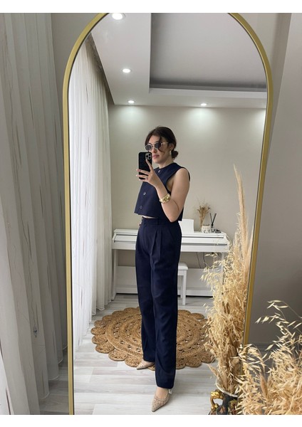 Shawty Lacivert Önden Düğmeli Takım fırsatları