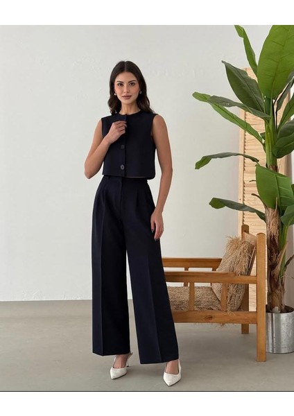 Shawty Lacivert Önden Düğmeli Takım indirimleri