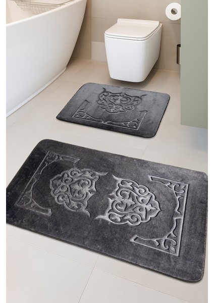 Taşkent Deluxe Kaymaz Taban Süper Soft Emici Lüks Baskılı Banyo Paspası 2'li