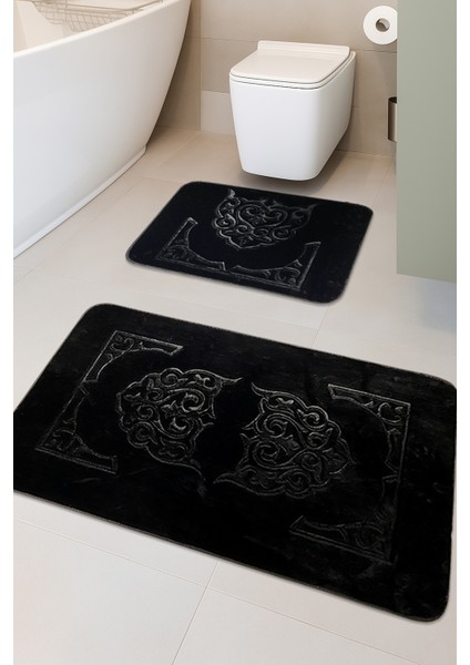 Taşkent Deluxe Kaymaz Taban Süper Soft Emici Lüks Baskılı Banyo Paspası 2'li