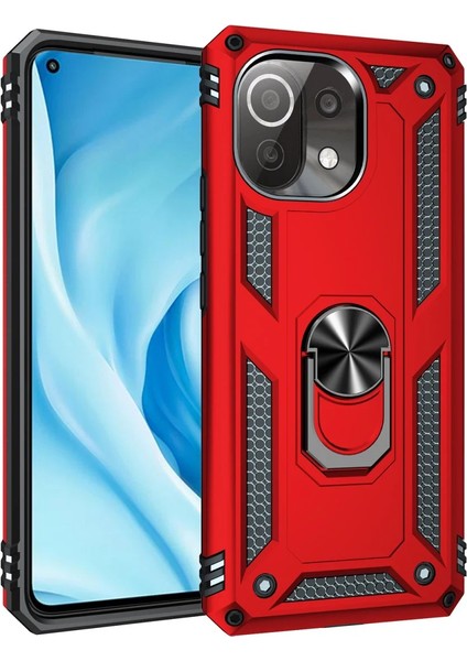 Xiaomi Mi 11 Lite Kılıf Sofya Yüzüklü Silikon Kapak - Kırmızı Inslm