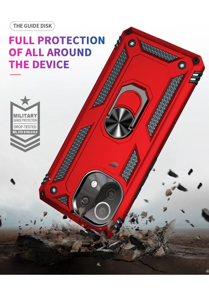 Xiaomi Mi 11 Lite Kılıf Sofya Yüzüklü Silikon Kapak - Kırmızı Inslm
