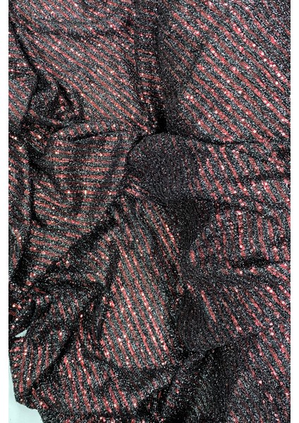 Sakallı Çizgili Pullu Kumaş Pullu Payet Kumaş Abiye Nişan Düğün Siyah Bordo