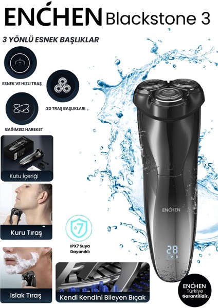TeknoTrust Çift Yönlü Kavisli Bıçaklı Dijital Ekranlı Kablosuz Tıraş Makinesi Siyah