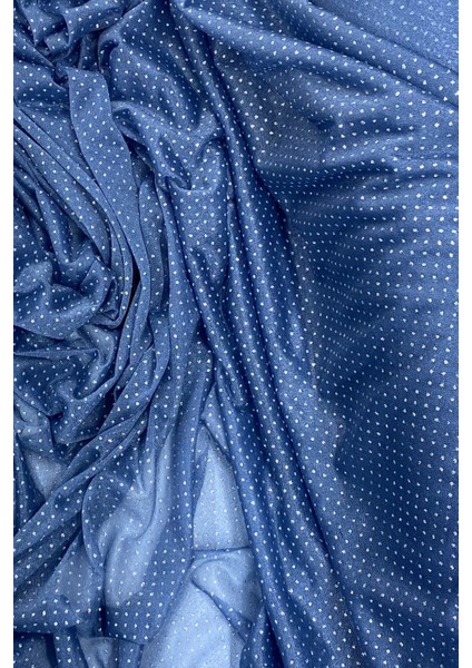 Yağmur Damlası Simli Abiye Elbise Şallık Tül Kumaş Indigo Mavi 89 fiyatları