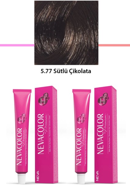 2'li Set Premium 5.77 Sütlü Çikolata - Kalıcı Krem Saç Boyası 2 x 50 G Tüp
