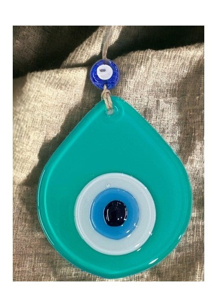 Orta Boy Açık Yeşil Damla Desen Nazar Boncuklu Duvar Dekoru Cam Duvar Süsü