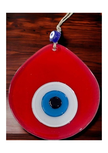 Orta Boy Şeffaf Kırmızı Damla Desen Nazar Boncuklu Duvar Dekoru Cam Duvar Süsü