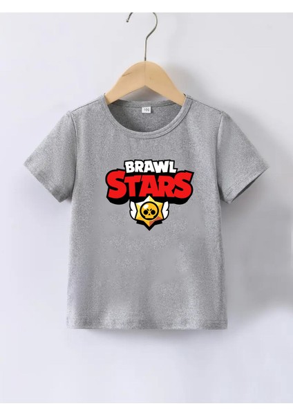Kaliteli Penye Kız Çocuk Baskılı Beyaz Gri Siyah Tshirt 5 6 7 8 9 10 11 12 13 14 Yaş Brawl Stars