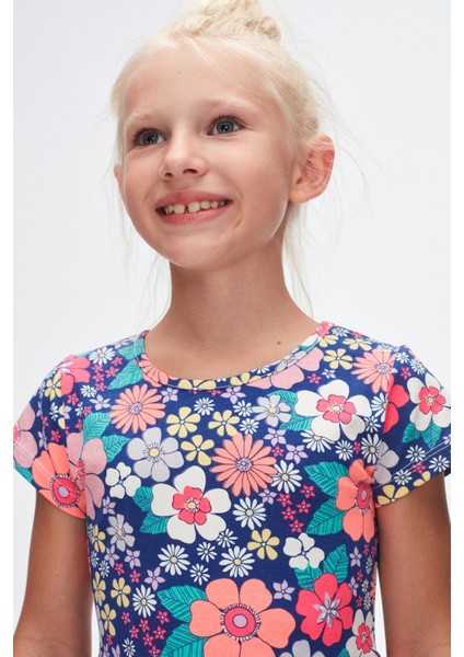 Neon Garden Kız Çocuk Desenli Kısa Kollu Elbise modelleri