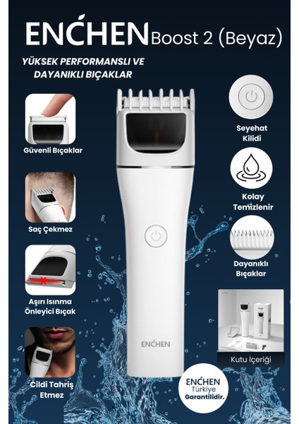 Boost 2 Beyaz Taşınabilir Şarjlı Saç Kesim Makinesi