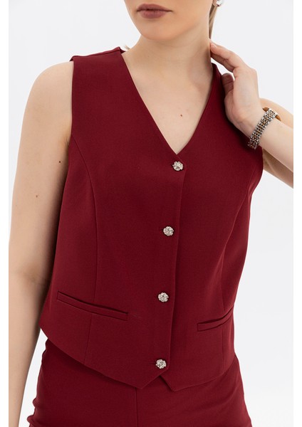 Gümüş 4 Düğmeli Yelek-Pantolon Takım