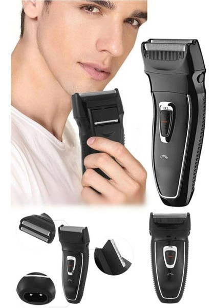 Şarjlı çift bıçaklı sakal kesme makinesi, yedek jilet ile birlikte, kuru kullanım