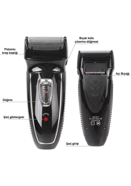 Şarjlı çift bıçaklı sakal kesme makinesi, yedek jilet ile birlikte, kuru kullanım modelleri