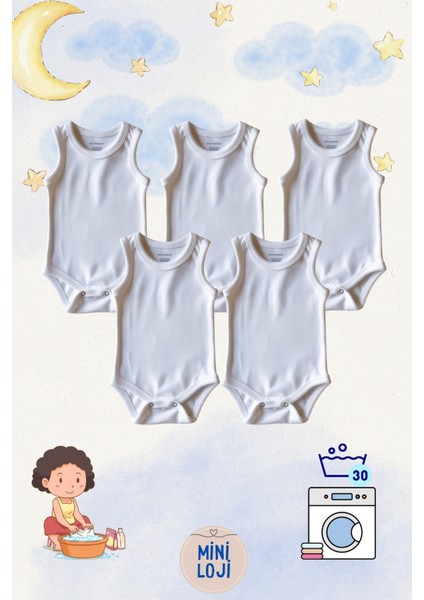 5'li Düz Beyaz Bebek Zıbın Seti – %100 Pamuk, Unisex, Yenidoğan Body indirimleri