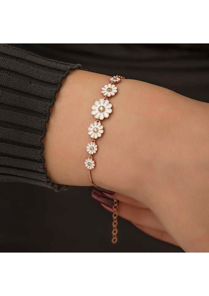 Art 925 Ayar Gümüş Rose Sıralı Papatya Bileklik T4479 (324324) fiyatları