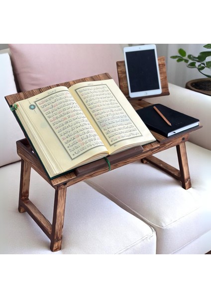 Ahşap Kuran-I Kerim Rahlesi - Ergonomik, Katlanabilir ve Ayarlanabilir Masaüstü Tasarım ile Konforlu Kitap Okuma