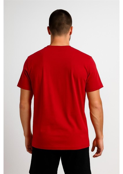 Trend Kapında The North Face Bisiklet Yaka Tshirt Kırmızı