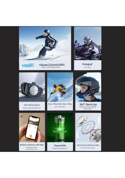 Q28 Wifi Kameralı Motosiklet Kask Kulaklık Interkom Bluetooth Sd Kart Destekli Su Geçirmez Intercom