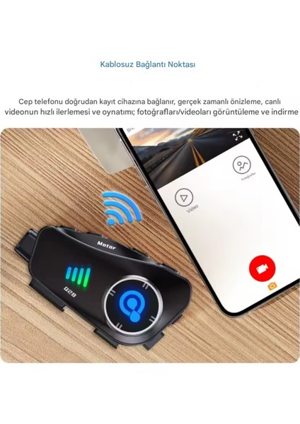 Q28 Wifi Kameralı Motosiklet Kask Kulaklık Interkom Bluetooth Sd Kart Destekli Su Geçirmez Intercom