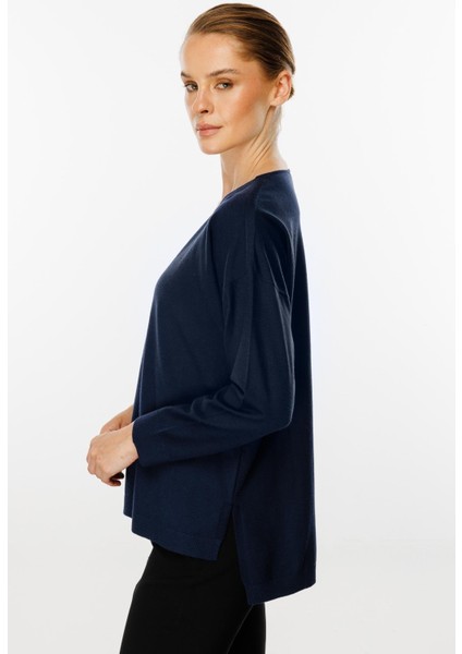 V Yaka Basic Triko Bluz-Lacivert fırsatları