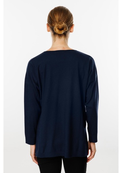 V Yaka Basic Triko Bluz-Lacivert indirimleri
