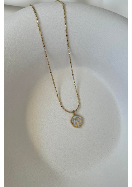 Parlak Zincirde Sedefli Istiridye Çelik Kolye Yazlık Kolye Abiye Kolye Vintage Kolye