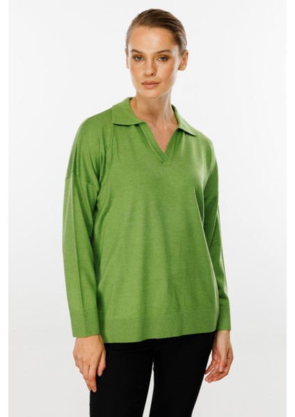 Gömlek Yaka Triko Bluz-Yesil fiyatları