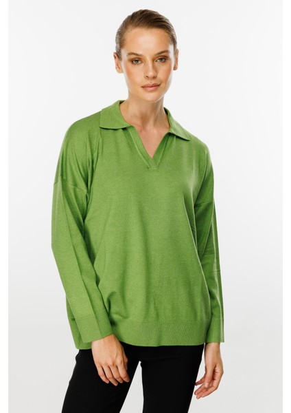 Gömlek Yaka Triko Bluz-Yesil modelleri