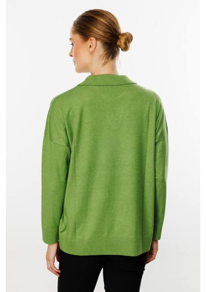 Gömlek Yaka Triko Bluz-Yesil fırsatları