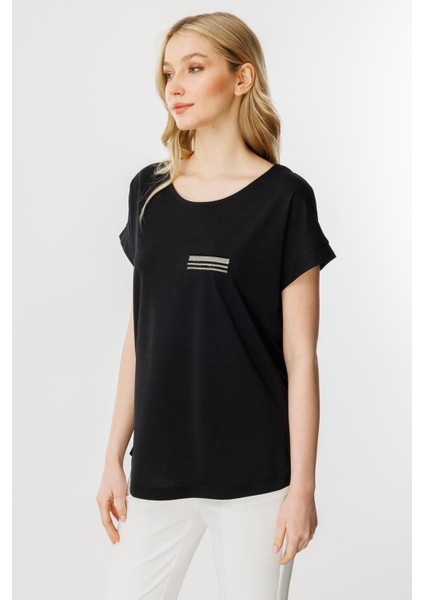 Cep Detaylı Kısa Kol Bluz-Siyah modelleri