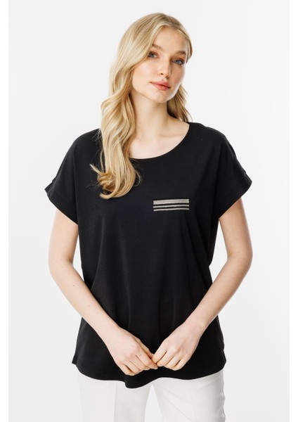 Cep Detaylı Kısa Kol Bluz-Siyah indirimleri