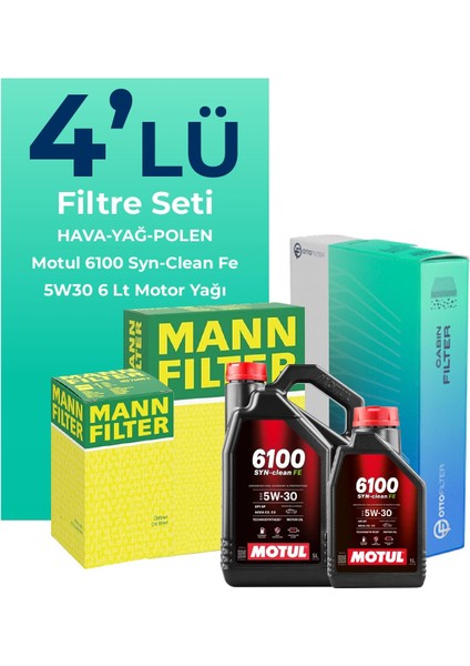 MANN Renault Captur 1.5 Dizel BlueDCi Filtre Bakım Seti Motul Motor Yağlı (2020-2022) 4 Lü