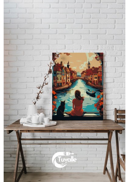 Nehrin Kıyısında Akşam Sayılarla Boyama Seti, Hobi Seti, 40X50 Tablo, Fırça Boya, Numaralı Tuval